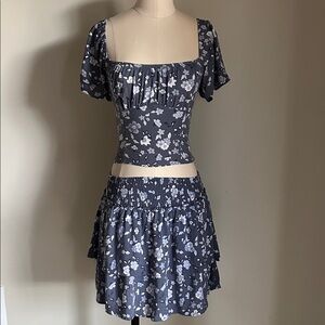 Hollister Dark Gray Floral Skirt Set